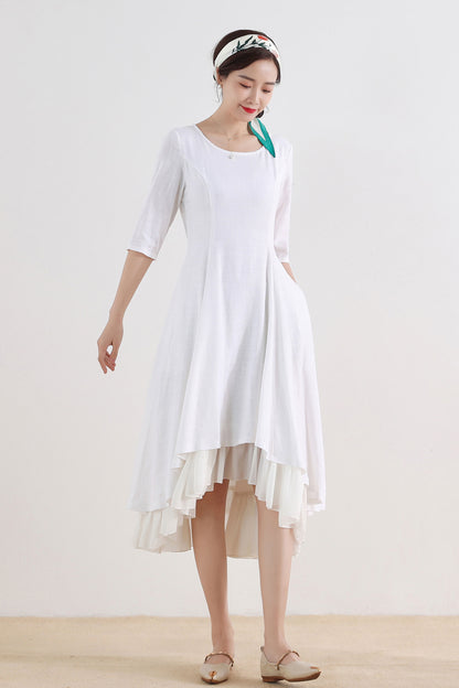 Little white dress with high low hem 2517