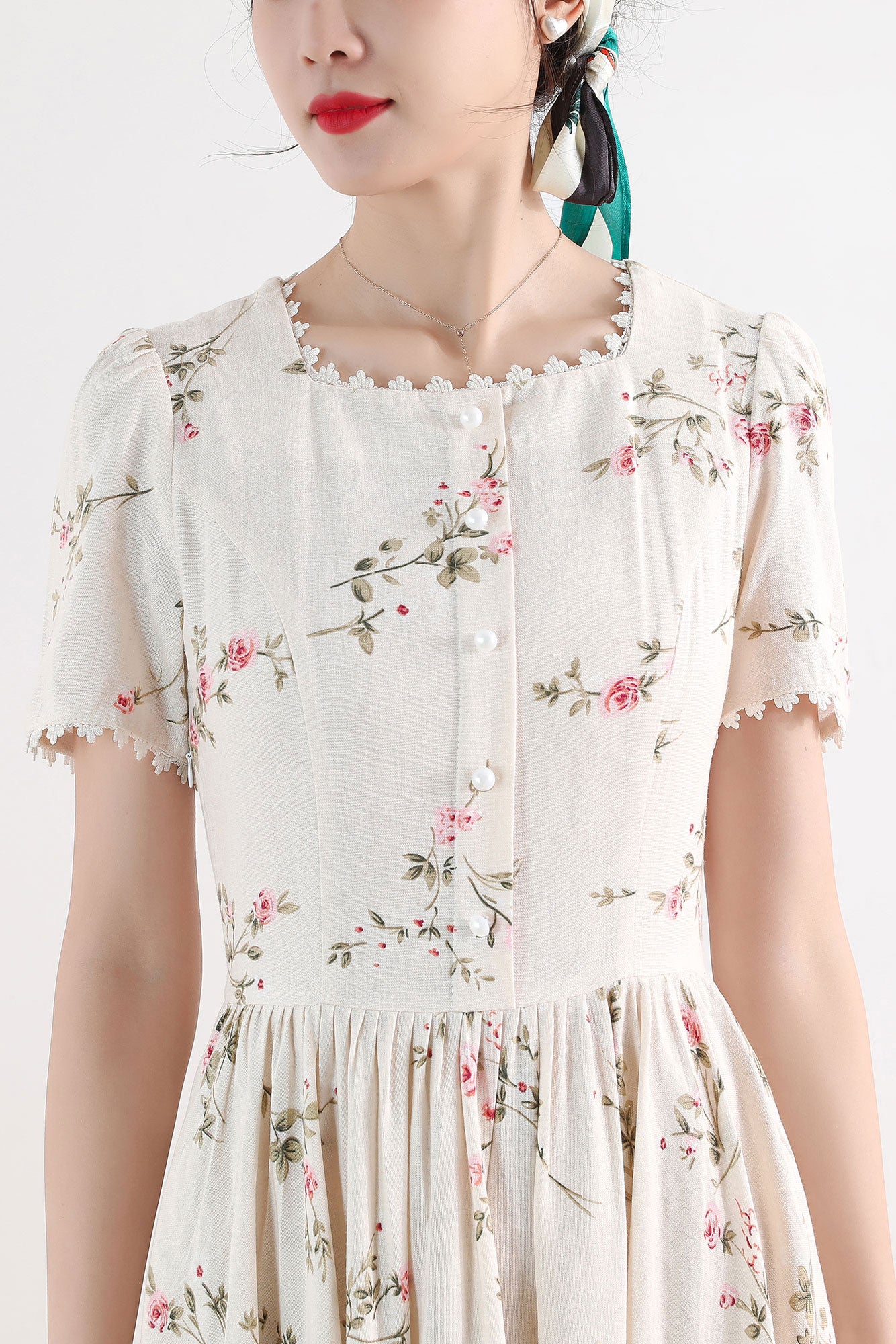 Floral Linen Maxi Cottagecore Dress 3009