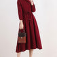 Red Spring Long sleeve Cotton Linen Dress 2519#
