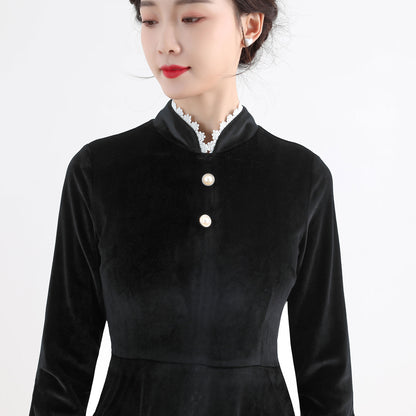 Black Velvet A-Line Dress - Elegant Back Zip Closure 2520