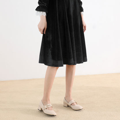 Black Velvet A-Line Dress - Elegant Back Zip Closure 2520