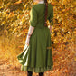 Green Midi Linen Swing dress with pockets 2545