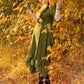 Vintage Green Linen High-Low Midi Dress with Chiffon Hem 2545