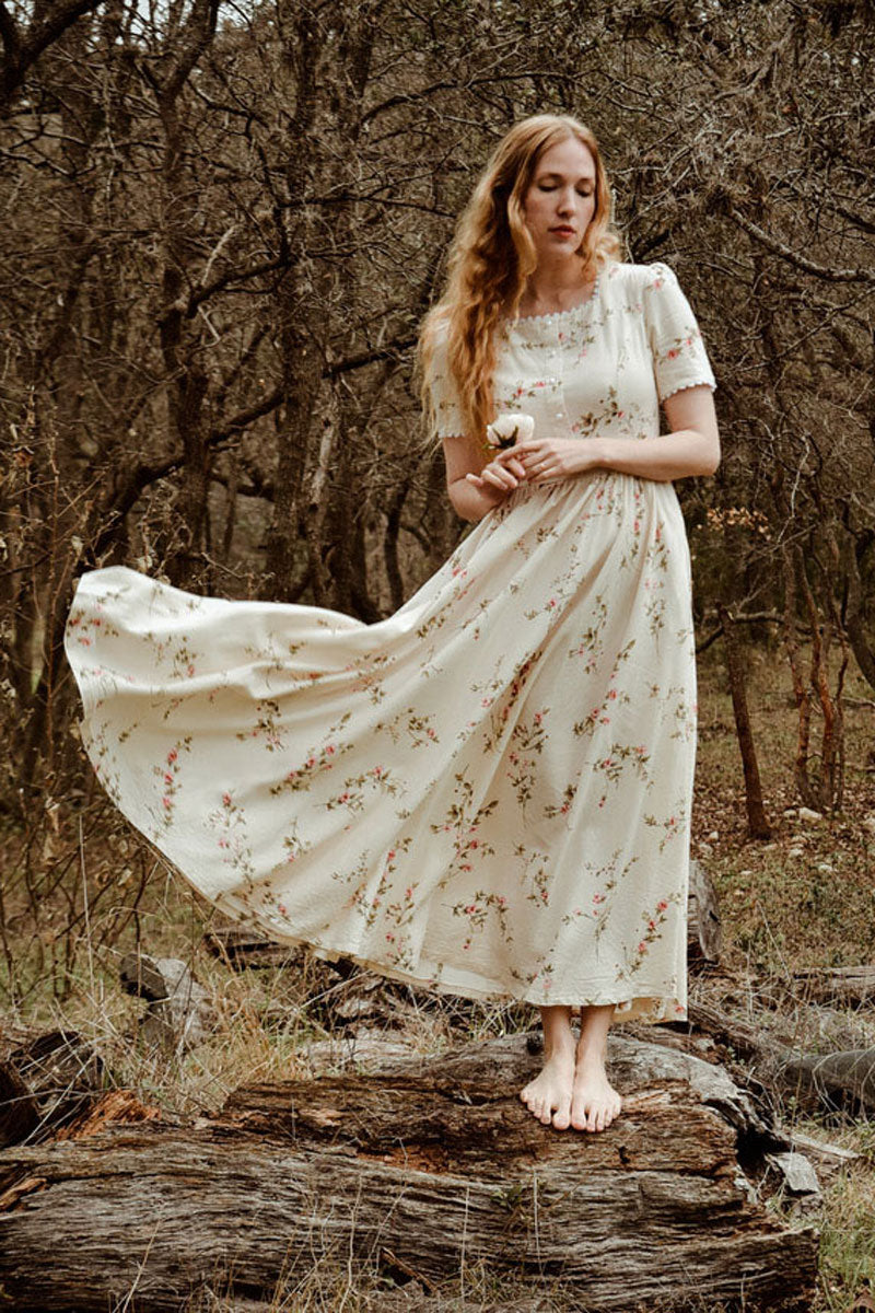 Floral Cottagecore Linen Maxi Prom Dress 2591