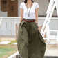 Green Women Maxi Linen Skirt 2597#