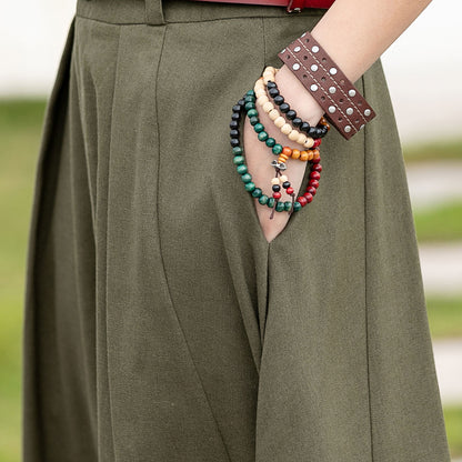 Olive Green Linen Cotton Skirt – Handmade A-Line Maxi Skirt for Women | Xiaolizi 2597