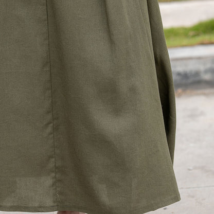 Olive Green Linen Cotton Skirt – Handmade A-Line Maxi Skirt for Women | Xiaolizi 2597