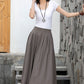Casual Grey Maxi Linen Skirt with Pockets  2599#