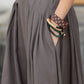 Casual Grey Maxi Linen Skirt with Pockets  2599#