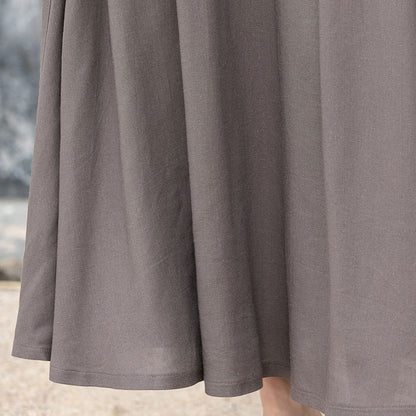 Handmade Linen Cotton Maxi Skirt – Pleated A-Line Long Skirt with Pockets | Xiaolizi 2599