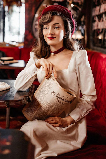 White Polyester Midi Dress - Square Neck Swing | Xiaolizi 2702