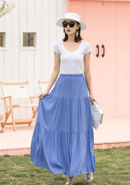 Blue Maxi Linen Skirt 271702#