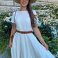 Beige Short Sleeve Midi Women Linen Dress 3718