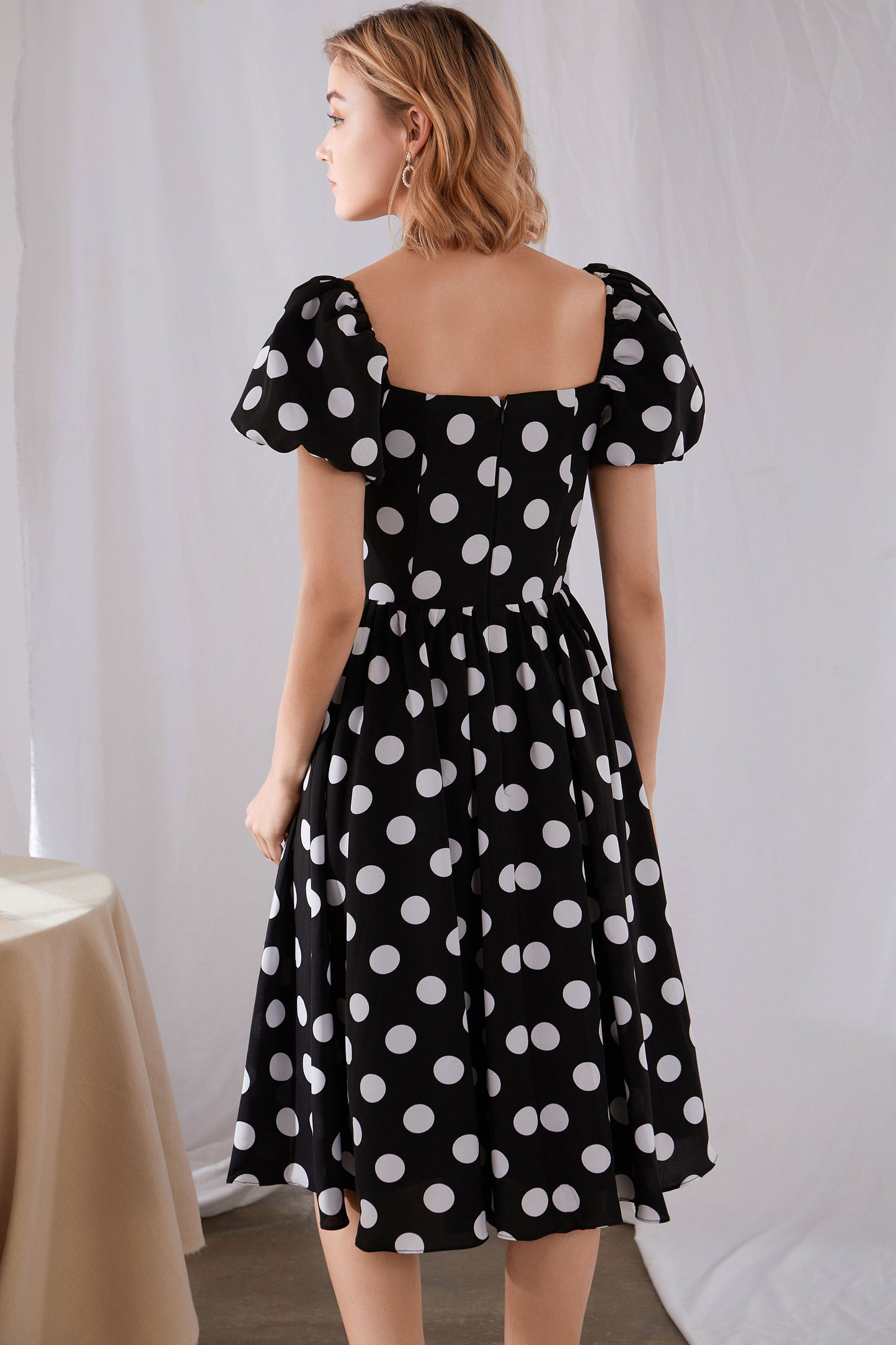 Black Polka Dot Midi Dress 3452