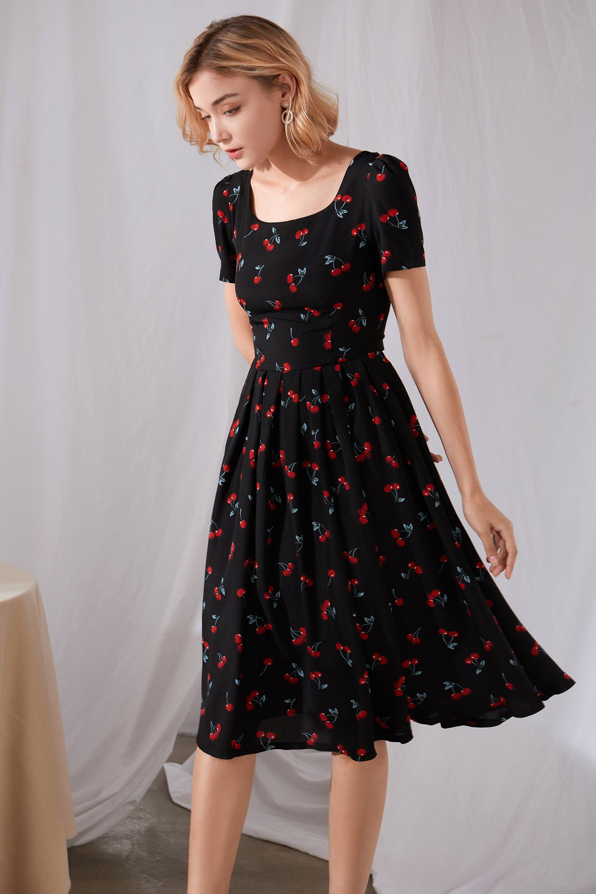 cherry dress black Silk Paula Black hi THE MARGARET DRESS IN Black