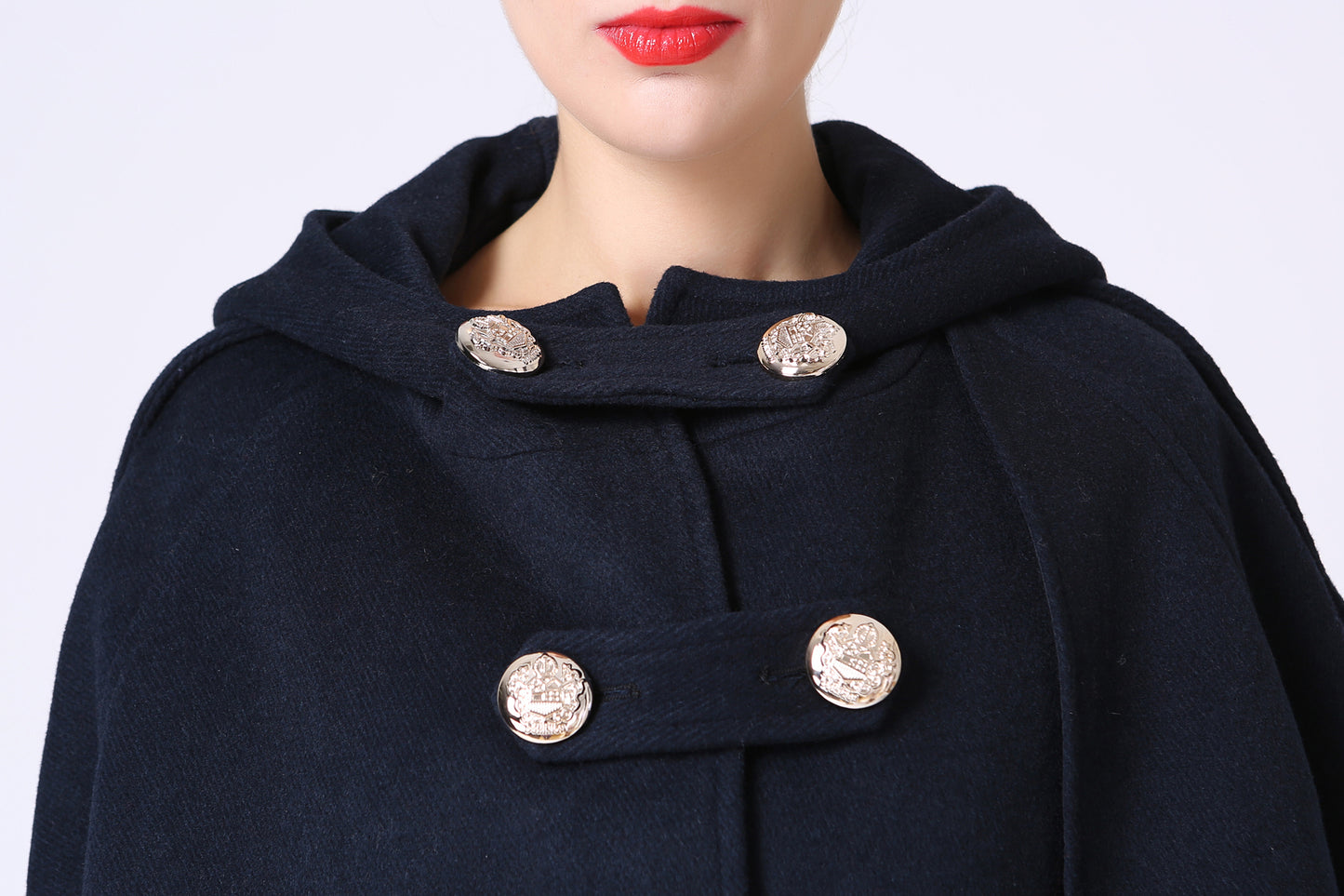 Double breasted wool cape coat with hood 1057#