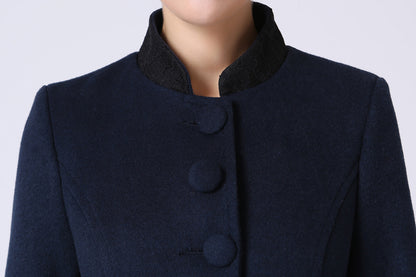 Handmade Wool Coat – Vintage Mandarin Collar Winter Maxi Overcoat 1061