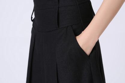 Knee-Length Asymmetrical wool pleated Skirt 1068#