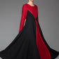 Red black wool dress winter warm dress maxi dress 1445