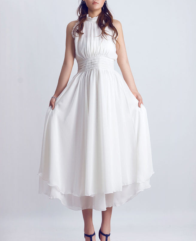 White party dress prom dress wedding dress maxi dress (0076)