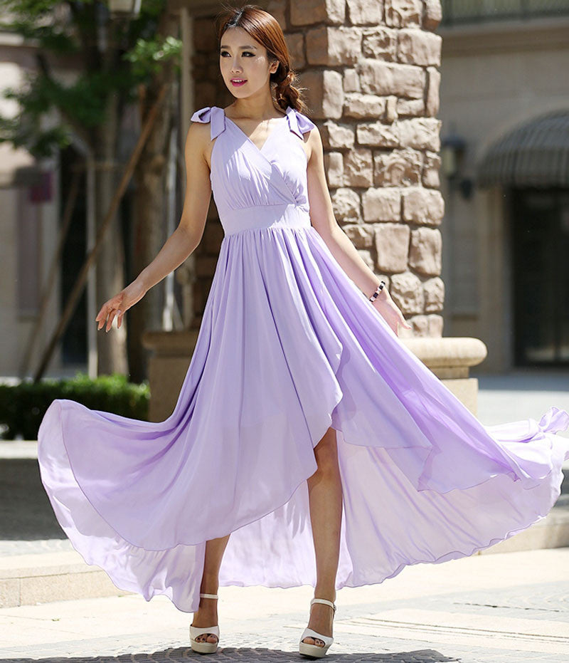 Purple Chiffon Maxi Dress with Flowy Elegant Silhouette – Xiaolizi