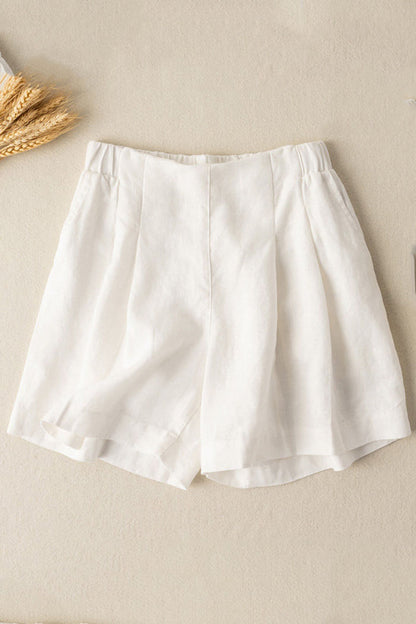 Yellow Cotton Linen Wide Leg Shorts - Loose Elastic Waist | Xiaolizi 3589