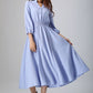 Blue linen dress woman long dress custom made casual dress 796#