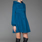 Blue Swing Coat - Hooded Fit & Flare Short Winter Jacket with Lantern Sleeves Women's Outerwear 1419#
