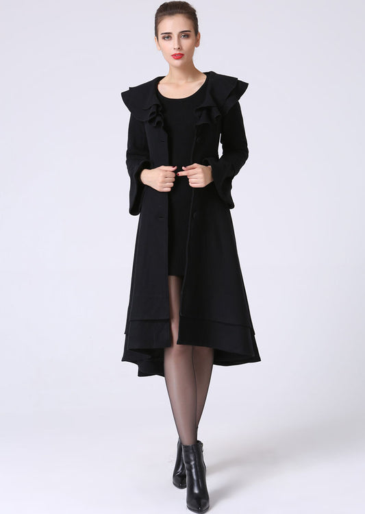 Black Ruffles Dress Coat 1062#