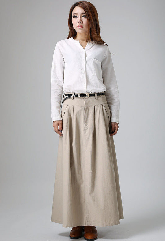 Women's maxi linen skrit in khaki 0903#