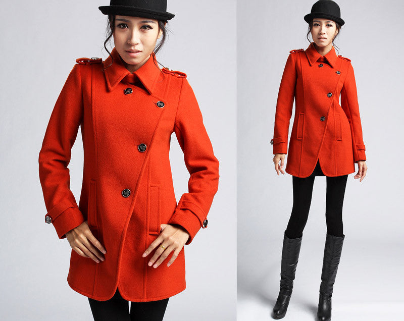 Orange Wool Coat Winter Jacket (403)