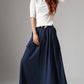 Blue maix long skirt with big pockets detail 1036#