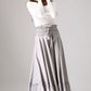 gray skirt ruffle detail Maxi skirt woman linenskirt 0849#