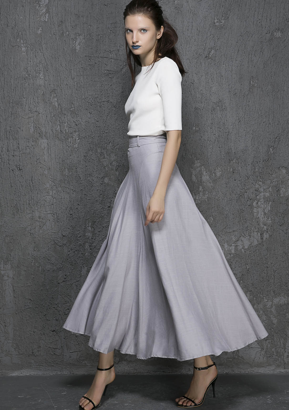 Light gray linen skirt women maxi skirt 1333#