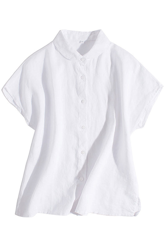 New Summer Linen Loose Short Sleeve Shirt Tops 3654