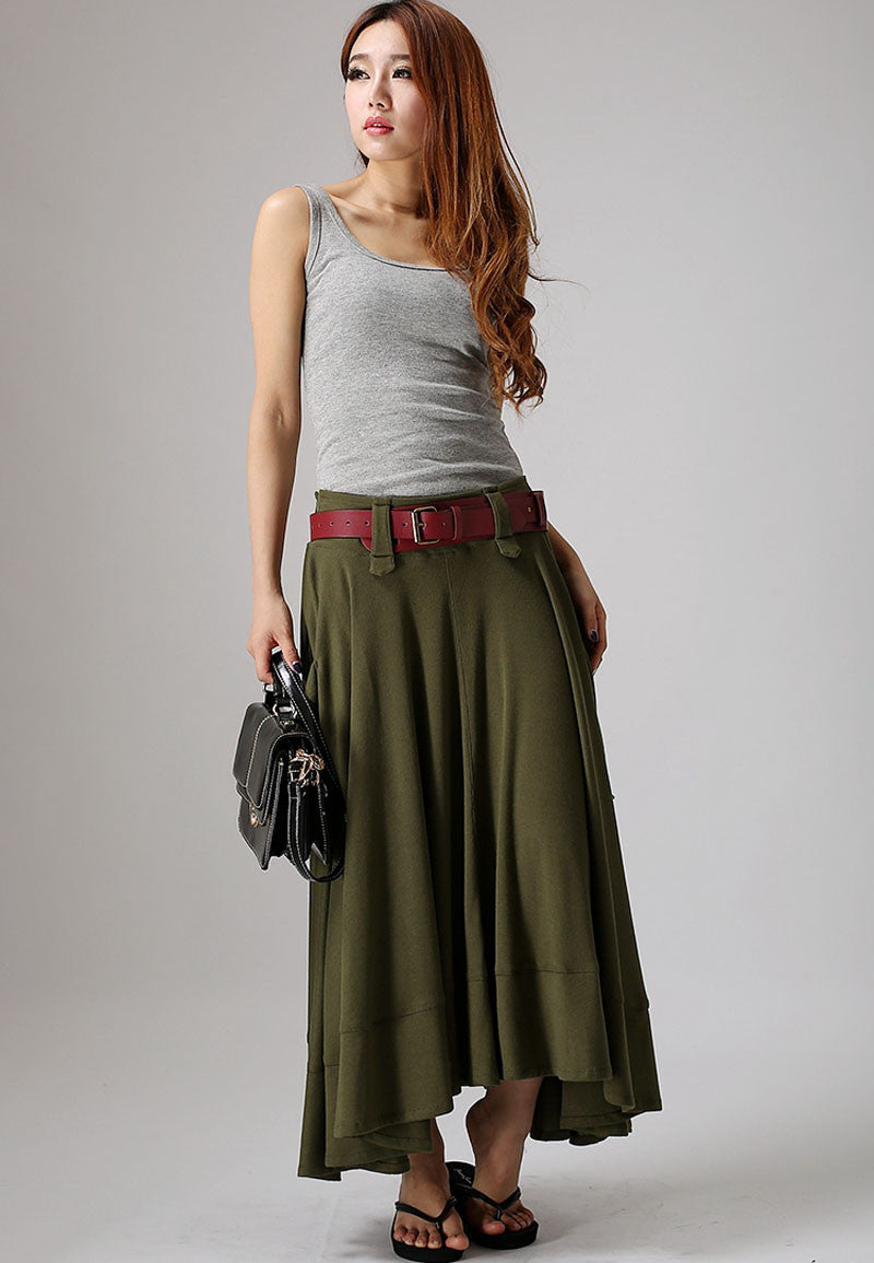 Army Green skirt - women long skirt maxi cotton knit skirt 0885#