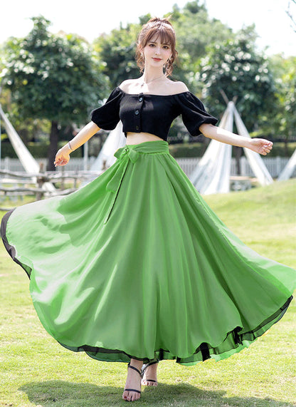 Green Chiffon Circle Skirt - Reversible Big Swing with Elastic Waist 2940