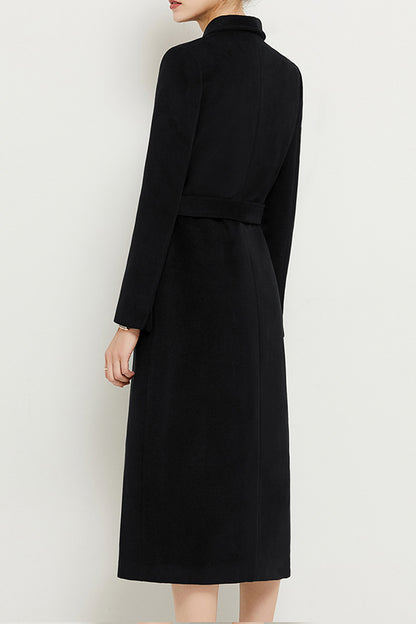 Handmade Black Wool Coat – Elegant Long Belted Winter Overcoat for Women | Xiaolizi 3954