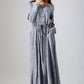 gray linen dress woman causal dress long sleeve dress custom made 0791#