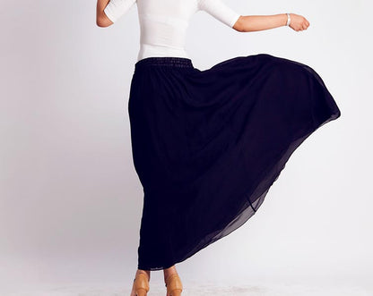 Black Chiffon Maxi Skirt - Flowing Silhouette with Elastic Waistband 178