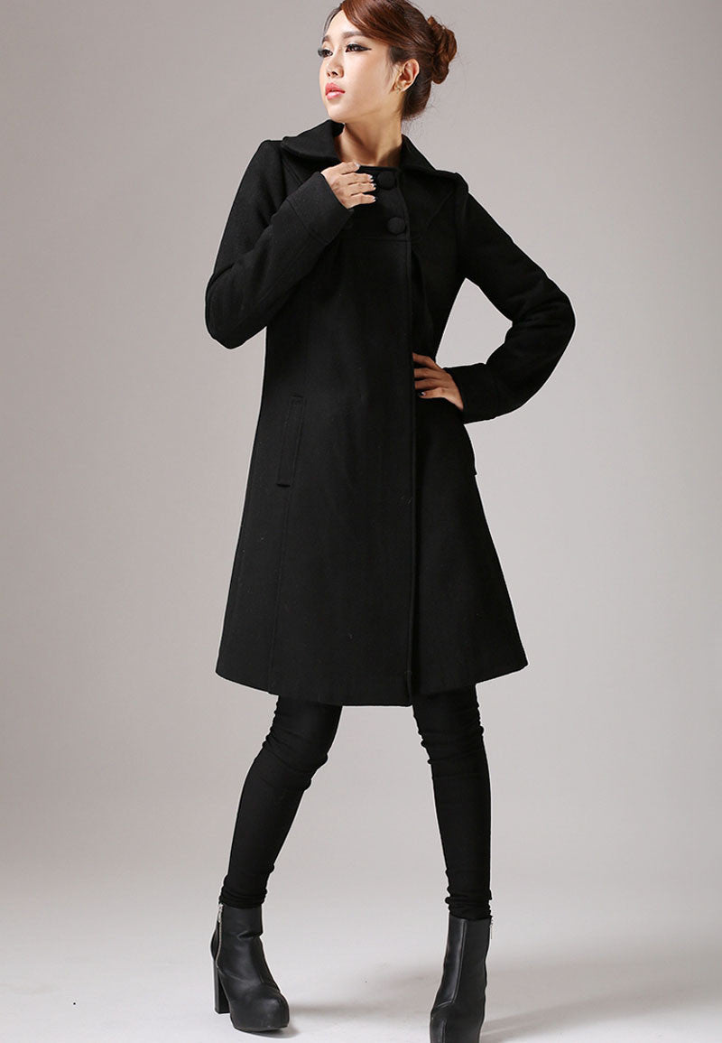 Knee length store black coat womens