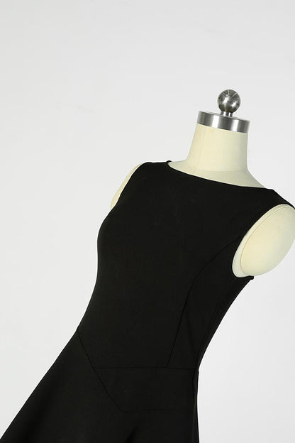 Black Linen Midi Dress - Sleeveless Retro High Waist 190208