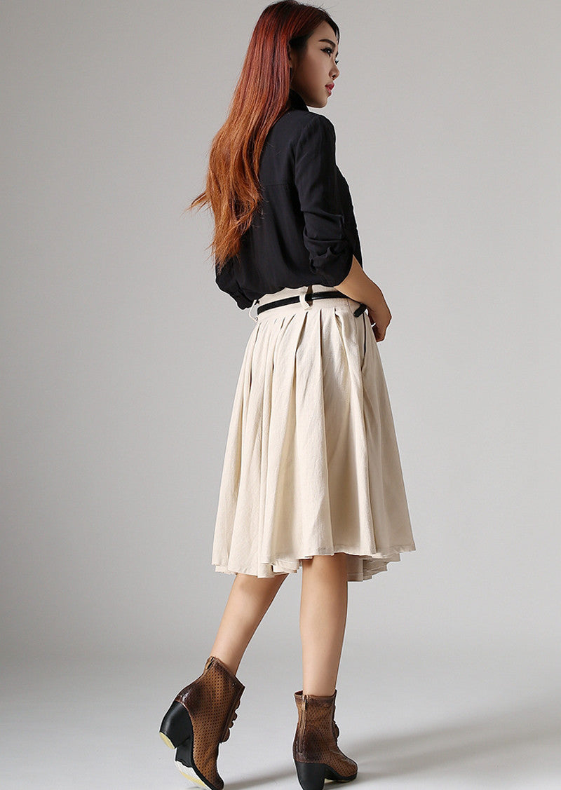 Cream skirt knee skirt linen skirt women skirt (1034)