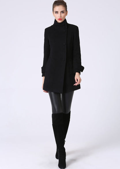 Black Wool Blend Coat – Handmade Tailored Short Winter Jacket 1070