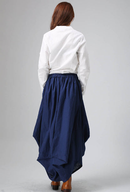 Blue Linen Maxi Skirt - Layered Irregular Hem | Xiaolizi 824