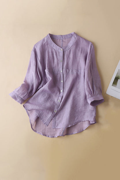 Simple Thin New Summer Women Linen Shirt 3598