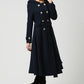 Women's military wool coat with hood  in navy blue 1114#