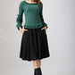 Black linen pleated midi skirt for women 776#