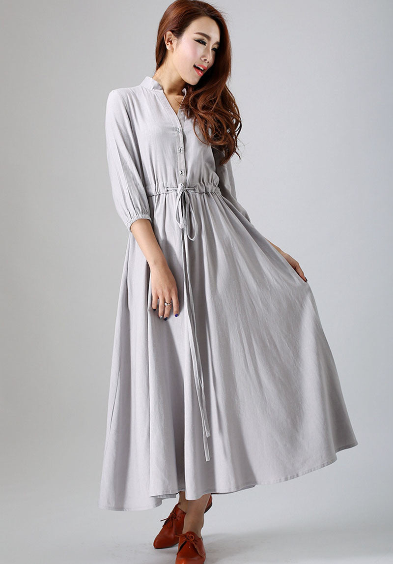 Grey linen swing shirt dress, vintage inspired retro dress 0785#