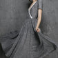Grey linen midi summer dress with white lace for wedding bridesmaid 1319
